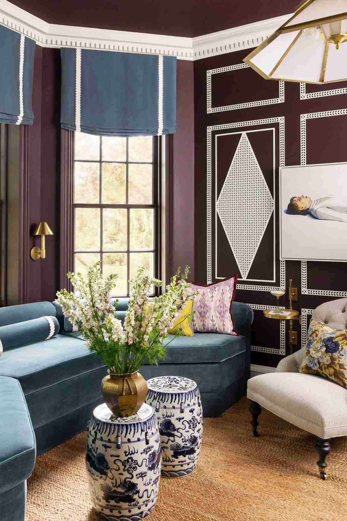 The source's blue fitted banquette demonstrates an alternative way to provide seating around the perimeter.