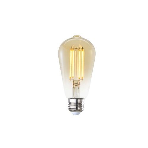 A warm-toned filament-style bulb in the source shopping selection illustrates one bulb form; fitting compatibility and useful output still require checking.
