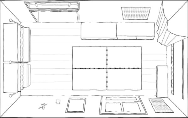 The source hallway plan shows the relationship between its storage and central circulation; it is an illustration of that example rather than a measured plan for another home.