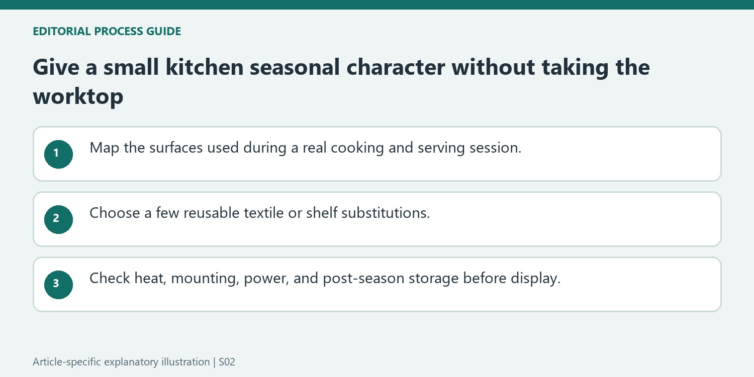 Give a small kitchen seasonal character without taking the worktop