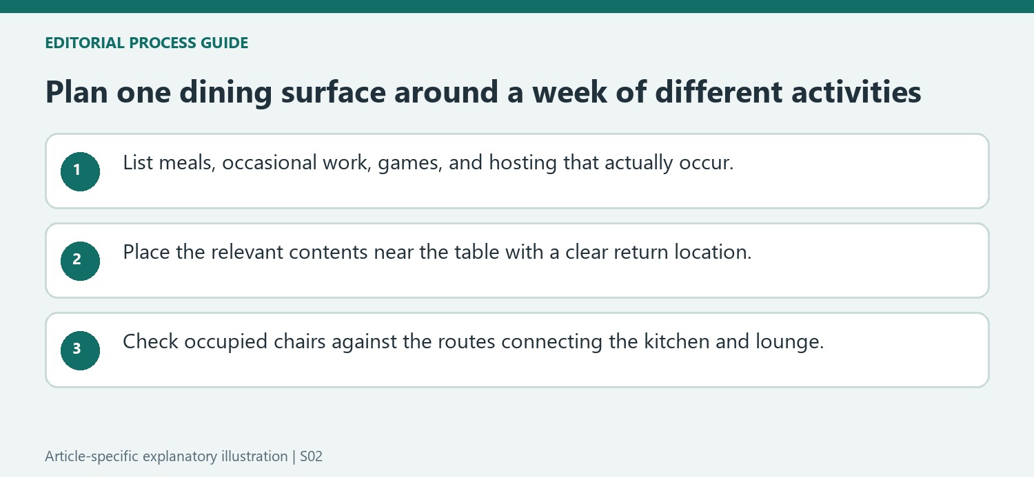 Plan one dining surface around a week of different activities