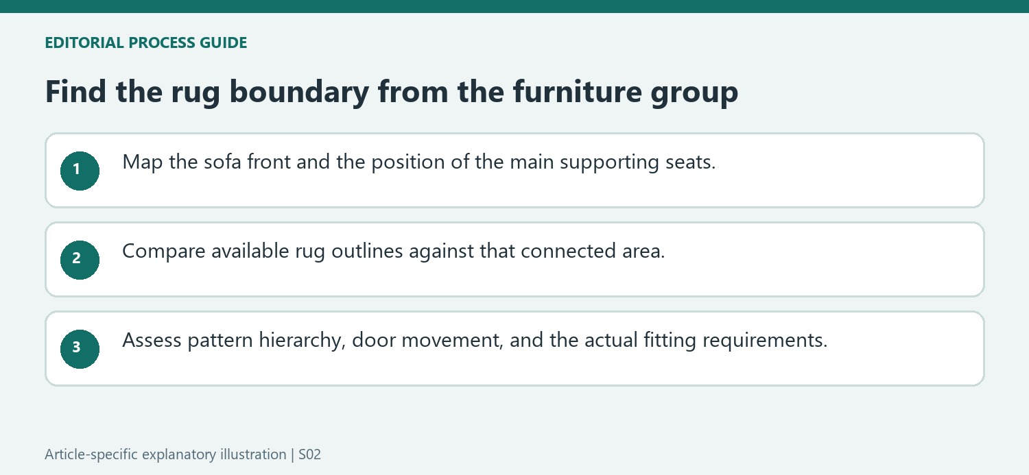 Find the rug boundary from the furniture group