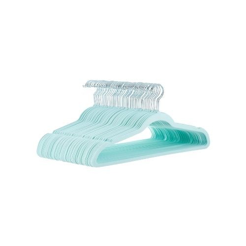 Slim velvet hangers in the source shopping selection illustrate one possible rail-space option; garment shape and care still determine suitability.