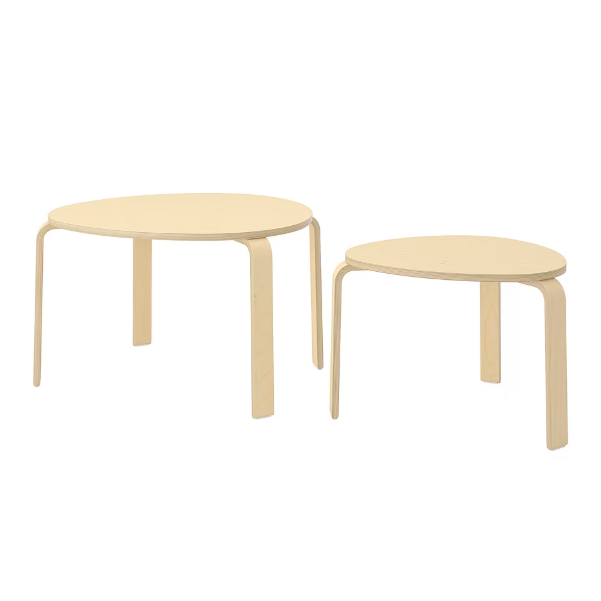 The source shopping edit presents nesting light-wood tables that can be grouped or used as separate surfaces.