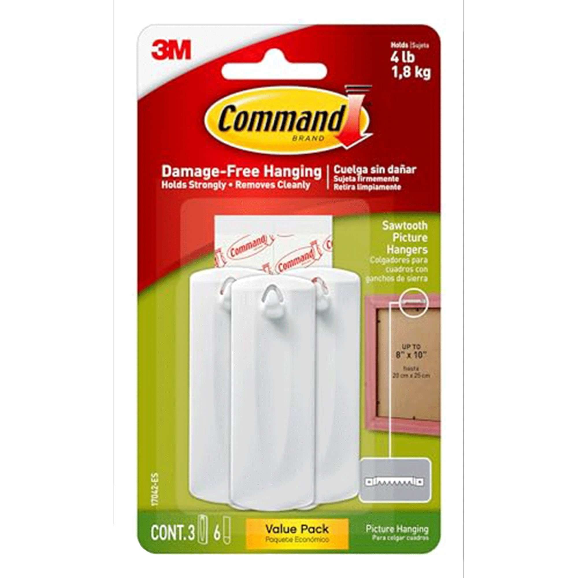 The source shopping selection includes a packaged adhesive picture-hook system; its application limits and removal method require the actual instructions.
