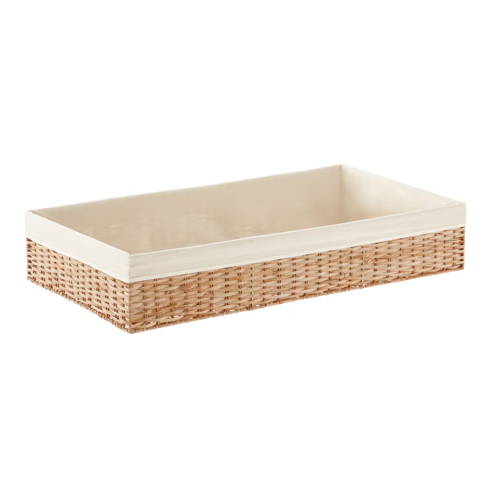 A separate basket in the source shopping edit uses a fabric lining within an open woven body, illustrating a different form from the cover's lidded basket.