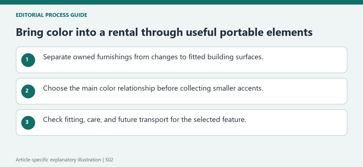 Bring color into a rental through useful portable elements