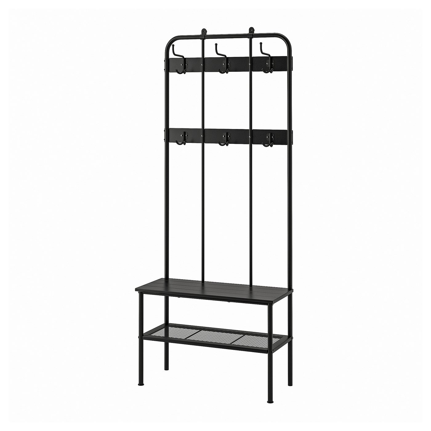 A separate product view in the reference shows the combined rack, bench, and lower shoe shelf without the cover's room setting.