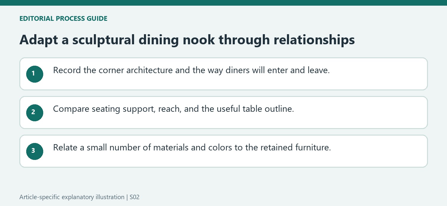 Adapt a sculptural dining nook through relationships
