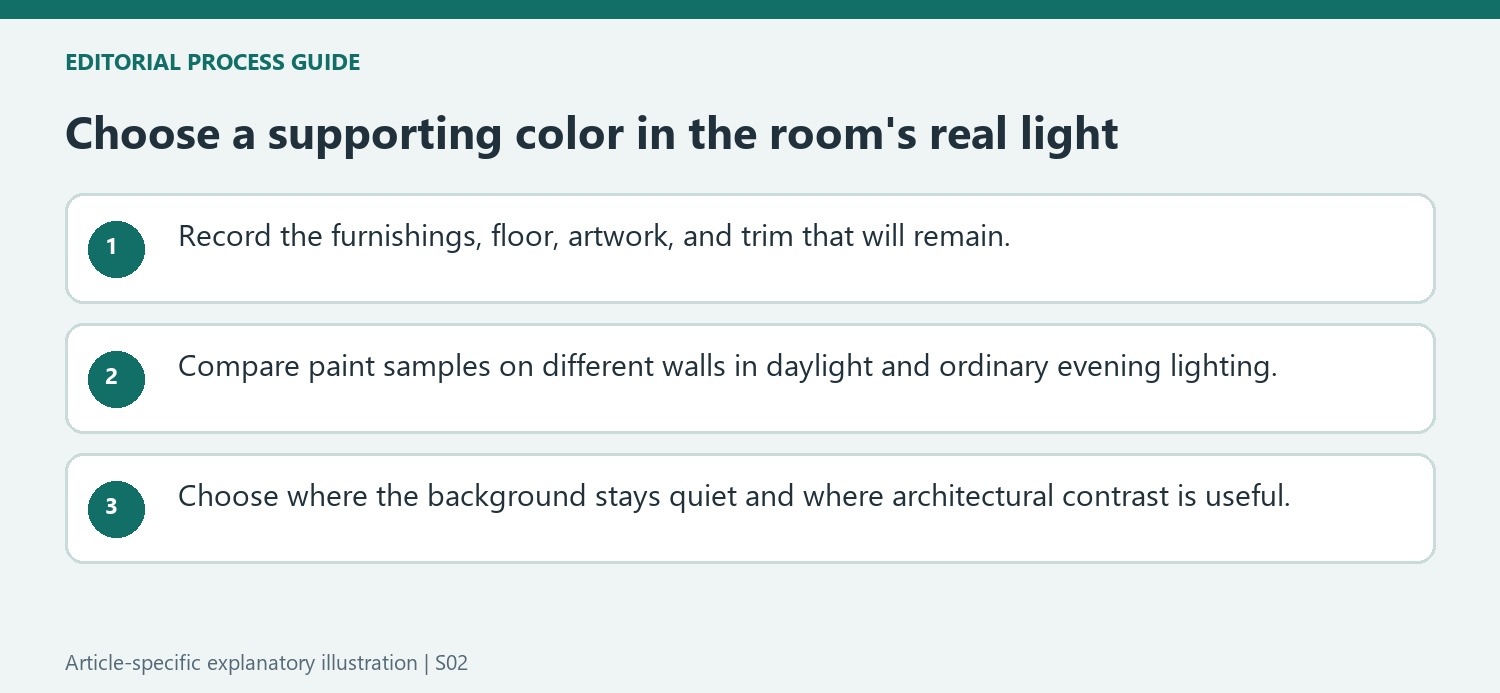 Choose a supporting color in the room's real light